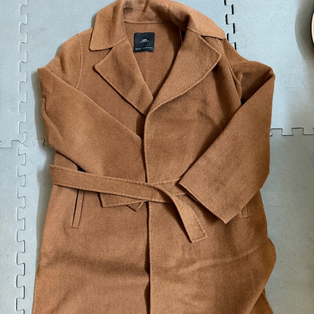Zara Brown Belted Wool-Blend Coat